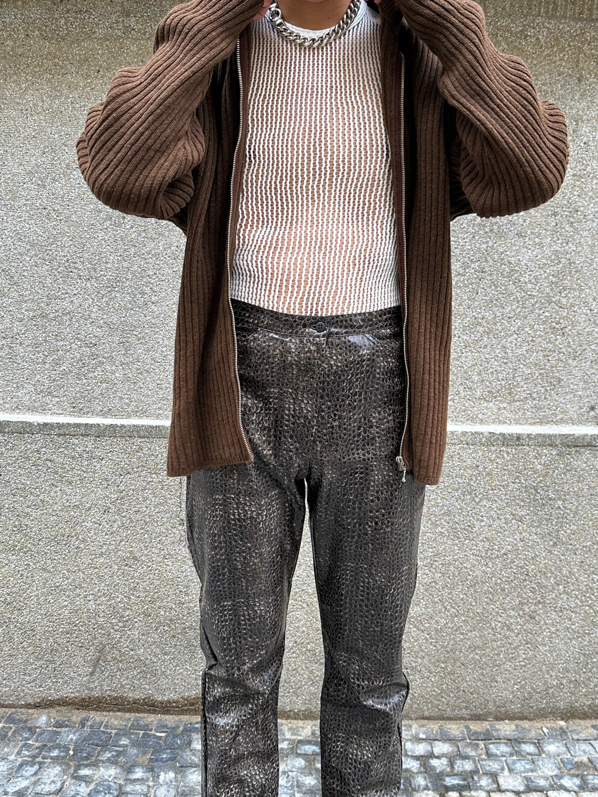 Brown knit zip up jacket