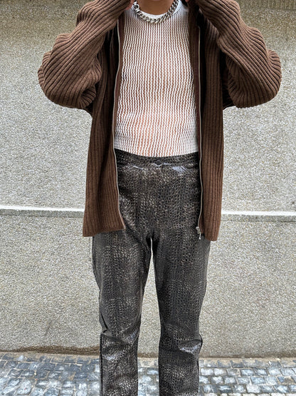 Brown knit zip up jacket