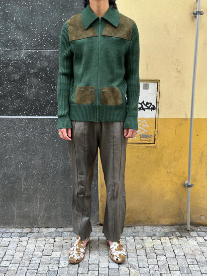 Suede/Wool knit zip-up jacket