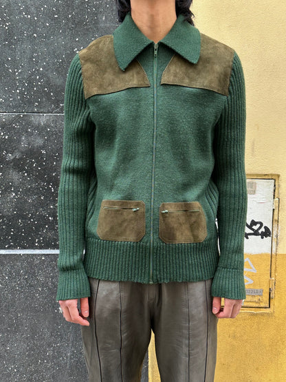 Suede/Wool knit zip-up jacket