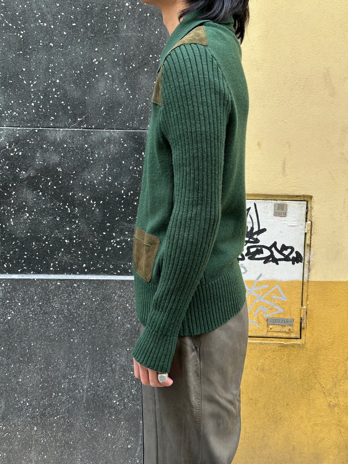 Suede/Wool knit zip-up jacket