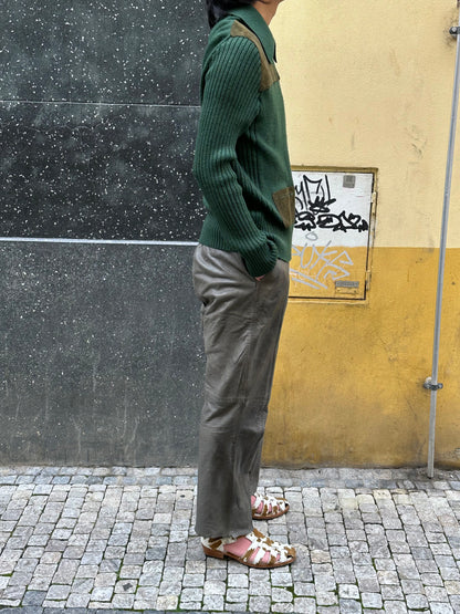 Suede/Wool knit zip-up jacket