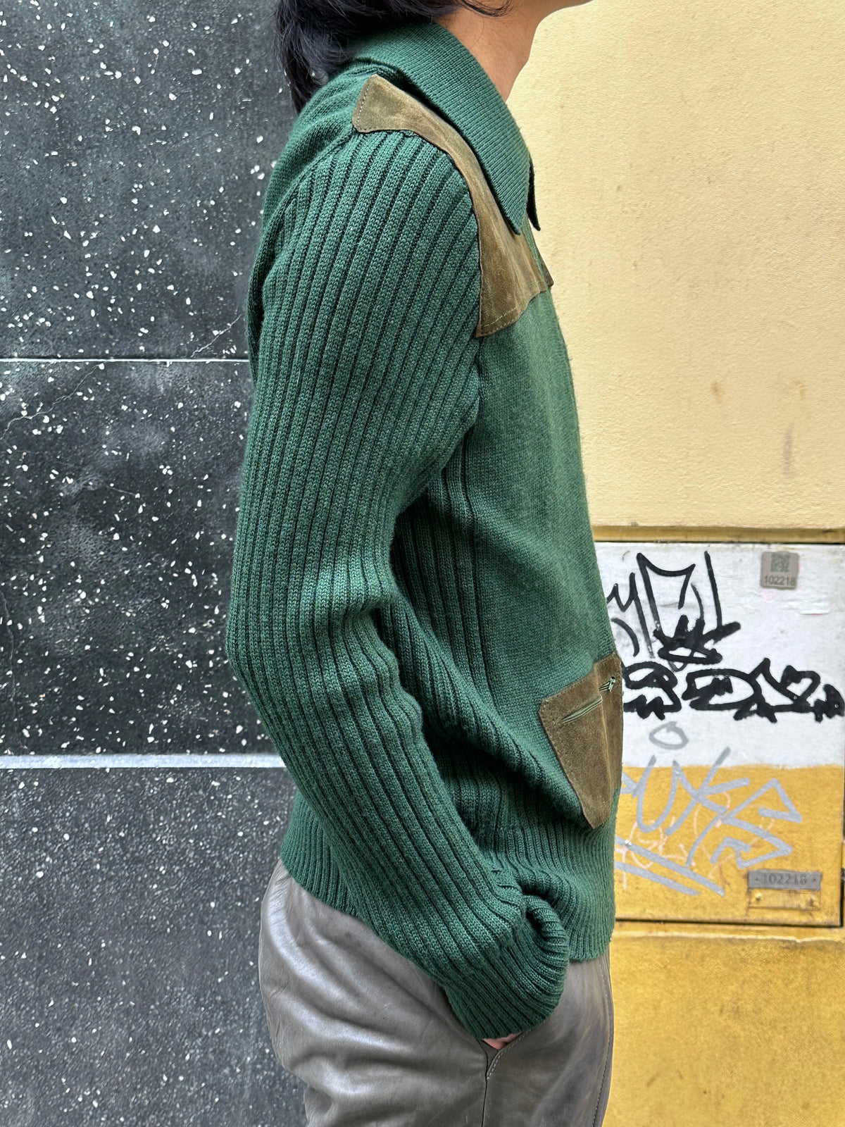 Suede/Wool knit zip-up jacket