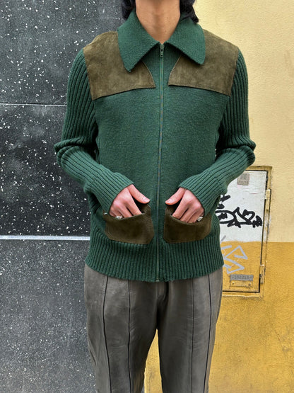Suede/Wool knit zip-up jacket
