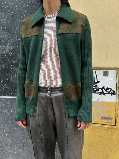 Suede/Wool knit zip-up jacket