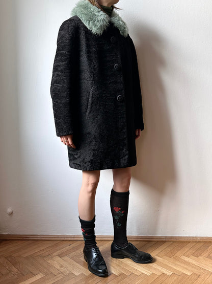 60s genuine sheepskin coat with mint collar