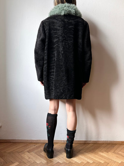 60s genuine sheepskin coat with mint collar