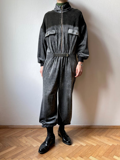 1980s French pile velours jumpsuit