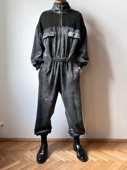 1980s French pile velours jumpsuit