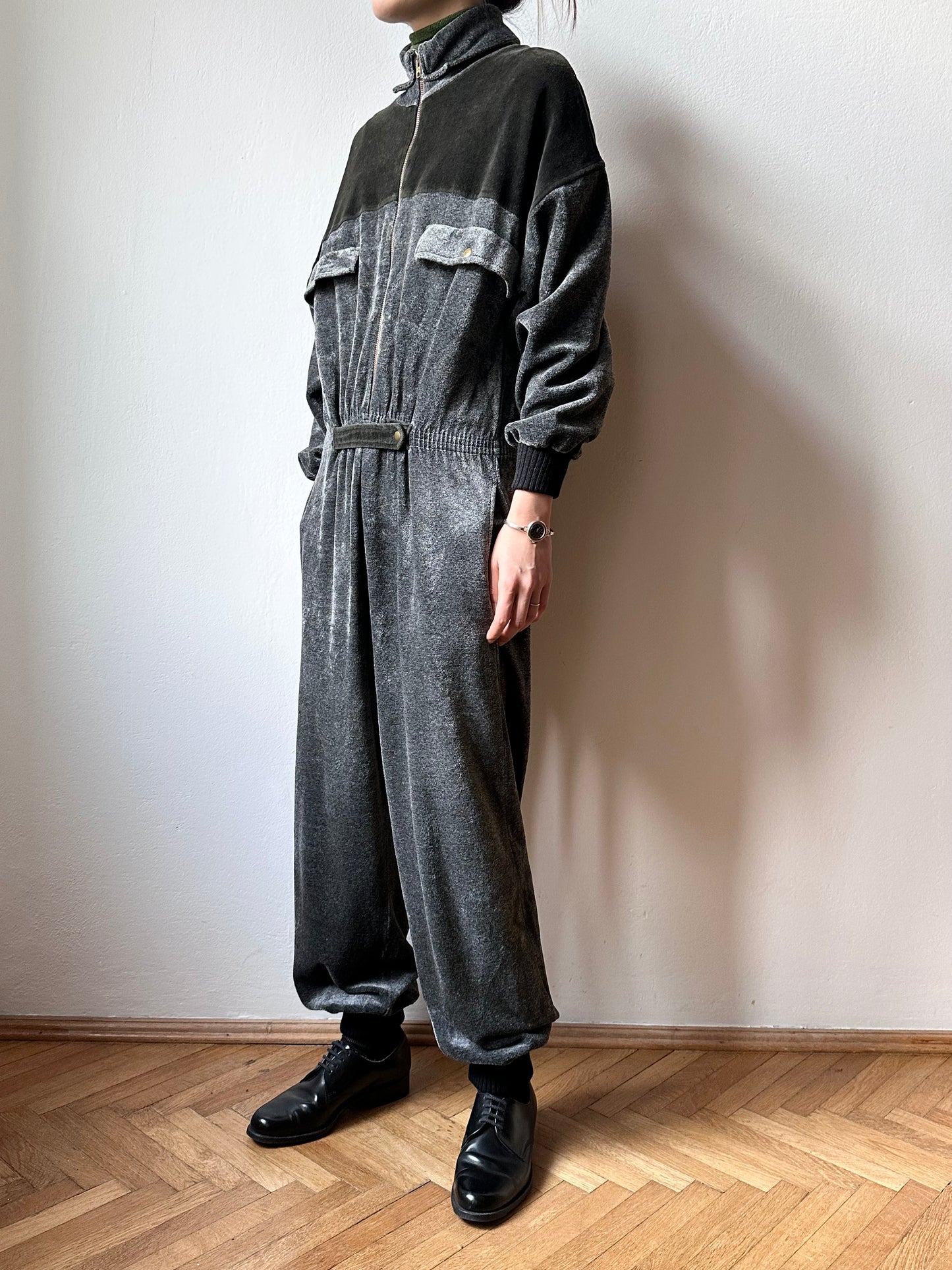 1980s French pile velours jumpsuit