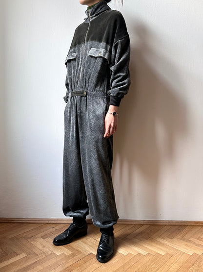 1980s French pile velours jumpsuit