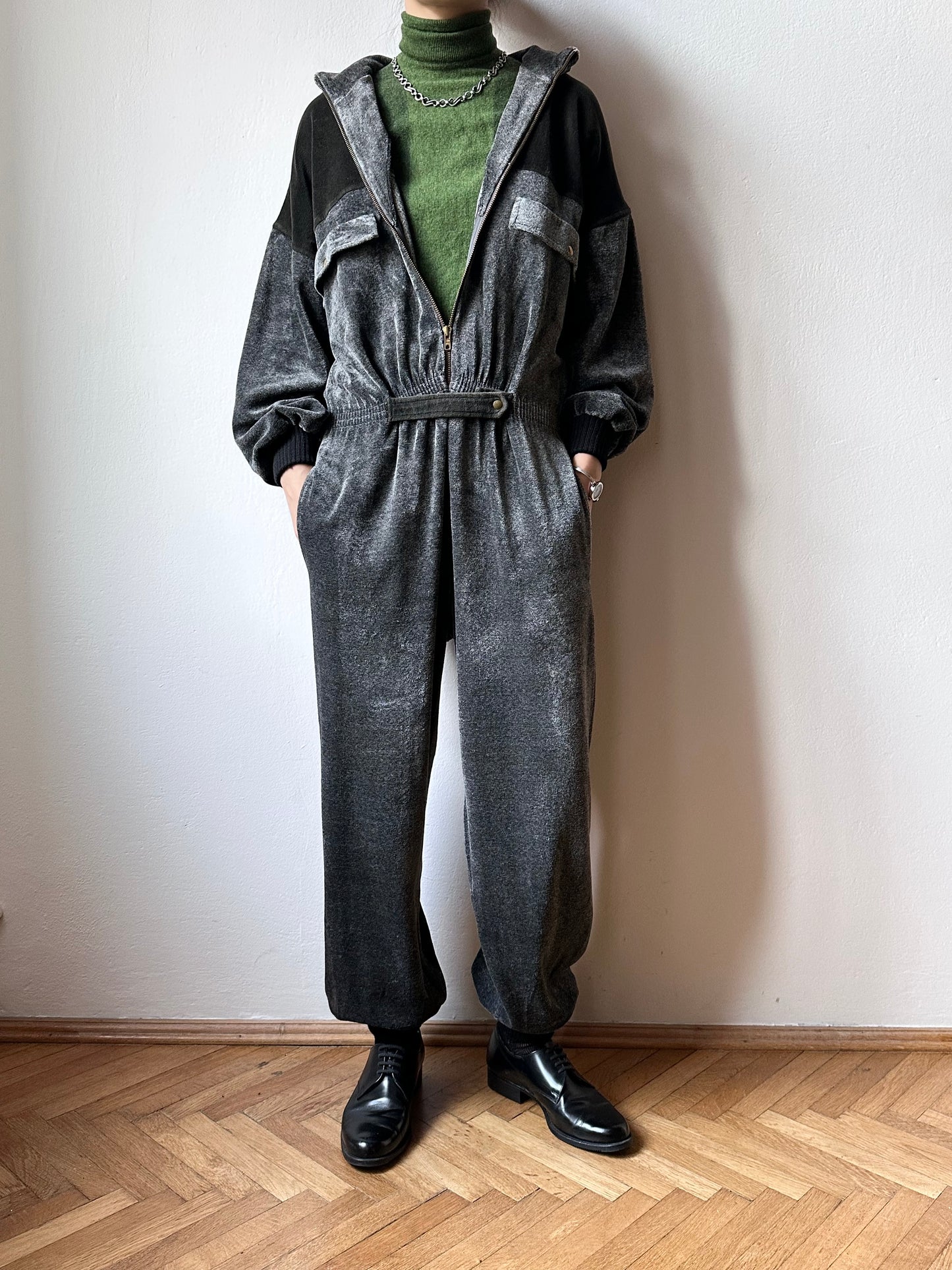 1980s French pile velours jumpsuit