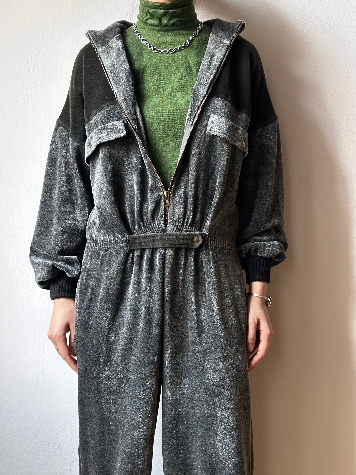 1980s French pile velours jumpsuit