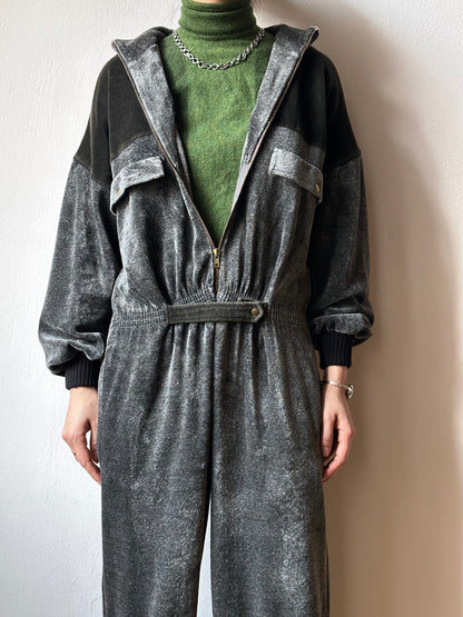 1980s French pile velours jumpsuit