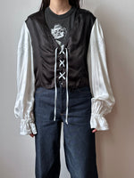 black white lace-up blouse