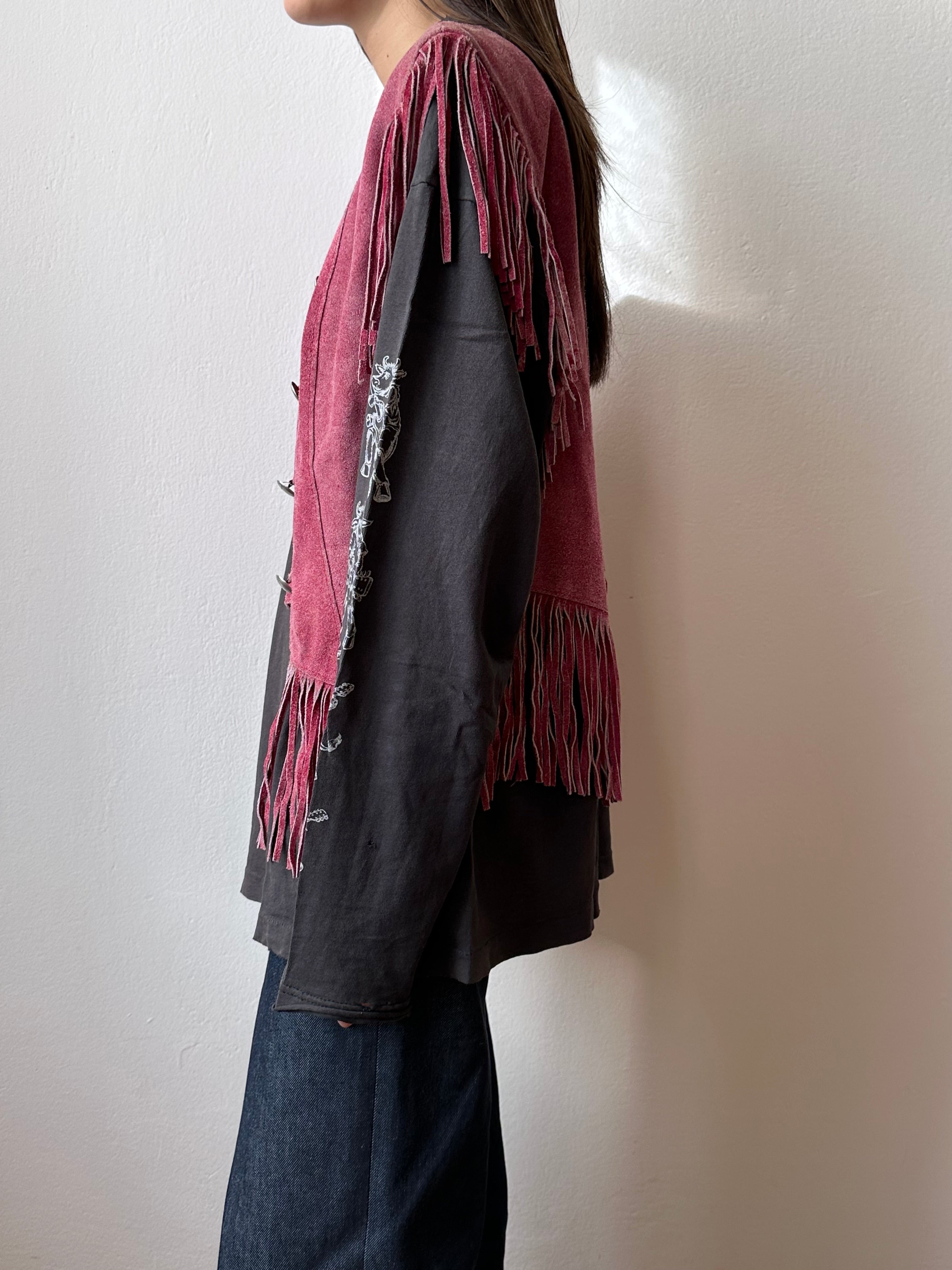 USA pink suede fringe vest – TOTO