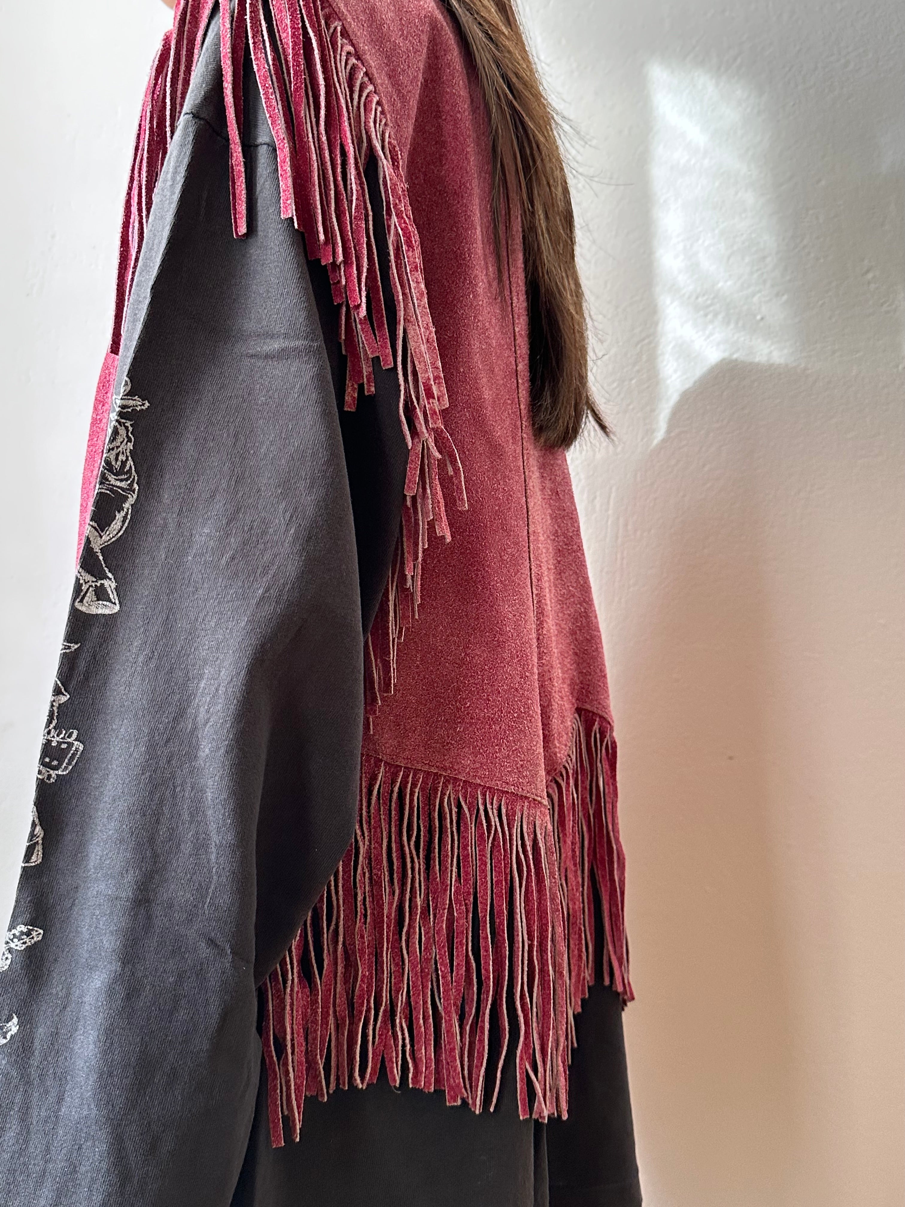 USA pink suede fringe vest – TOTO