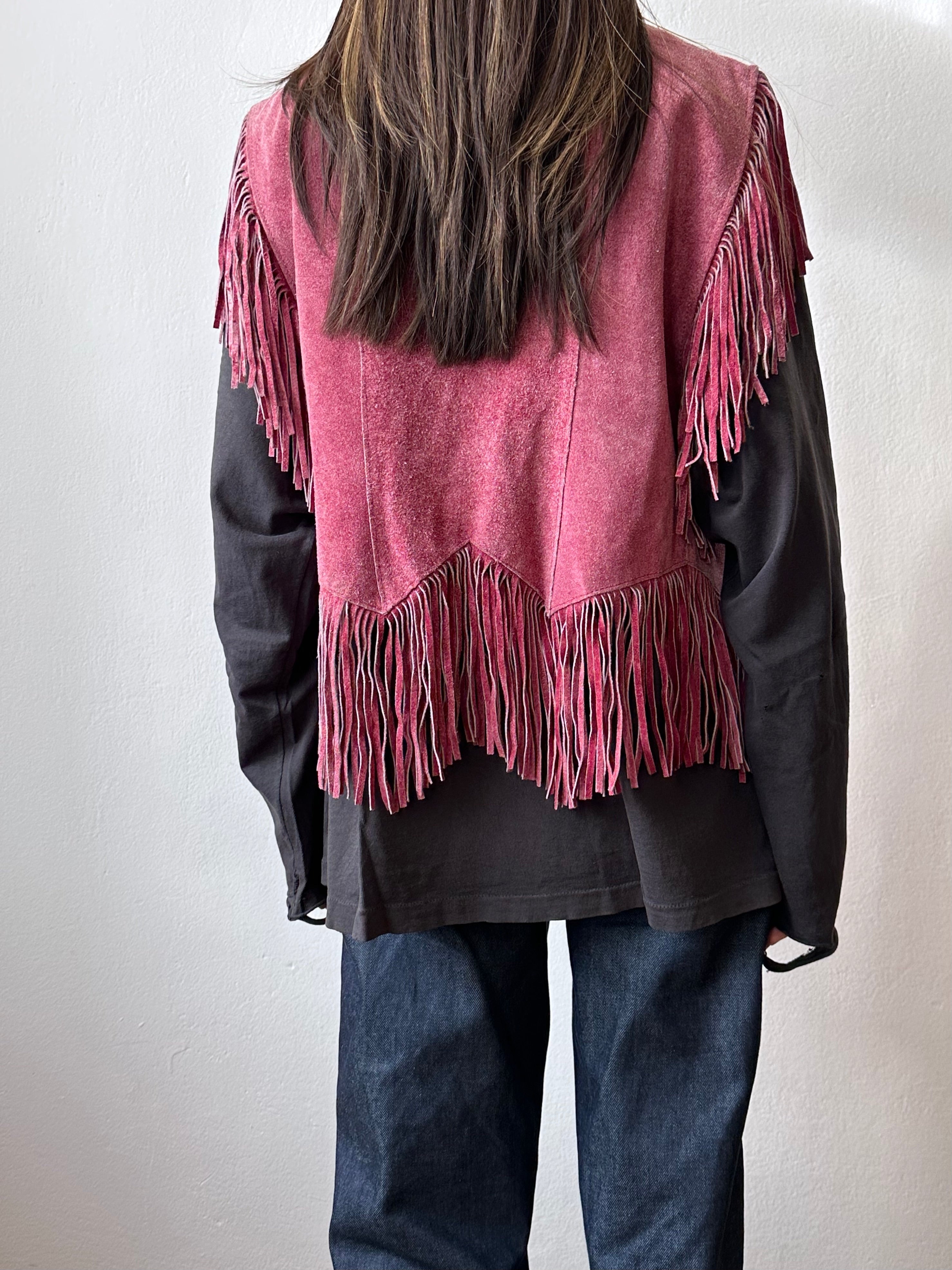 USA pink suede fringe vest – TOTO