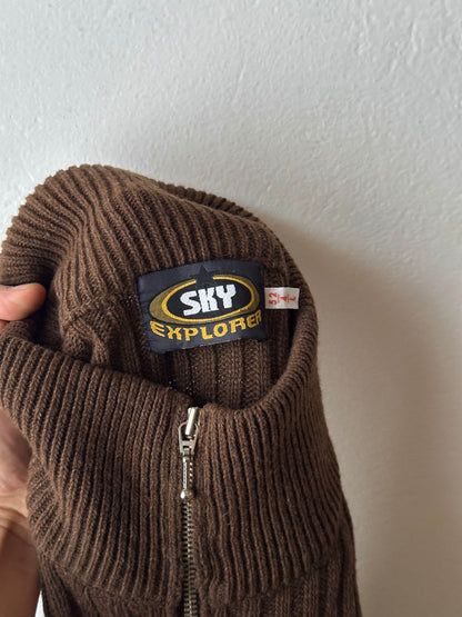 Brown knit zip up jacket