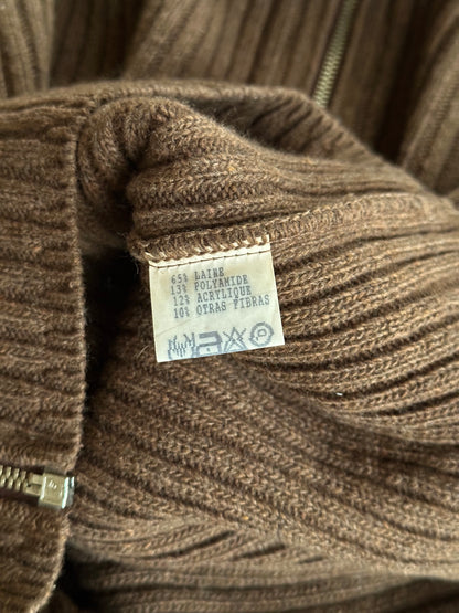 Brown knit zip up jacket
