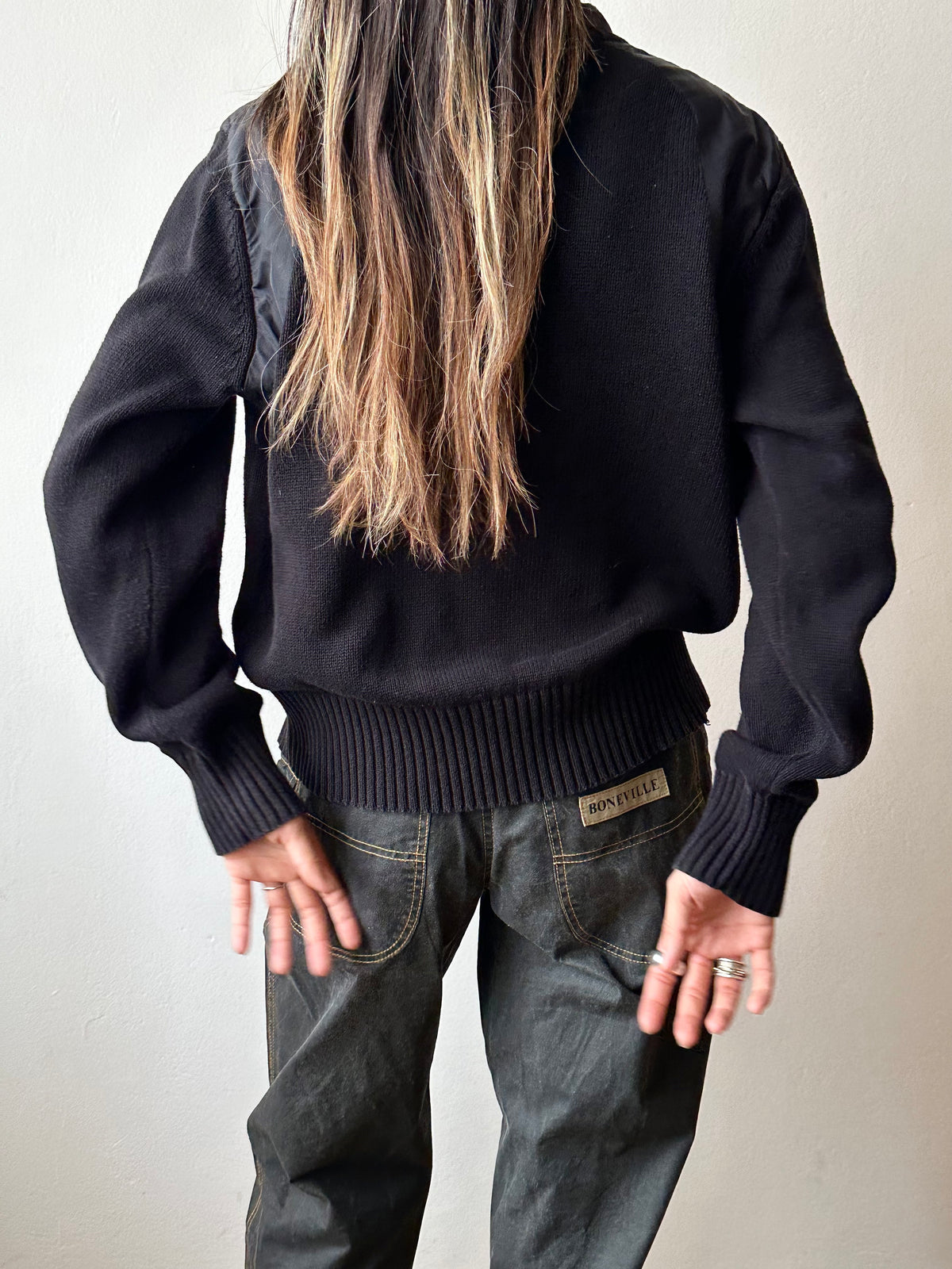 Black cotton x nylon zip-up jacket