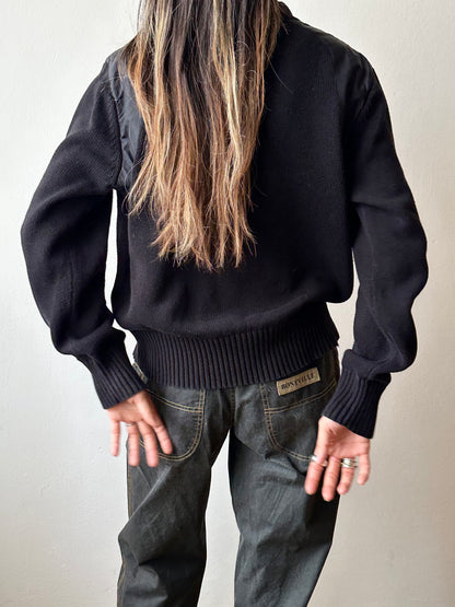 Black cotton x nylon zip-up jacket