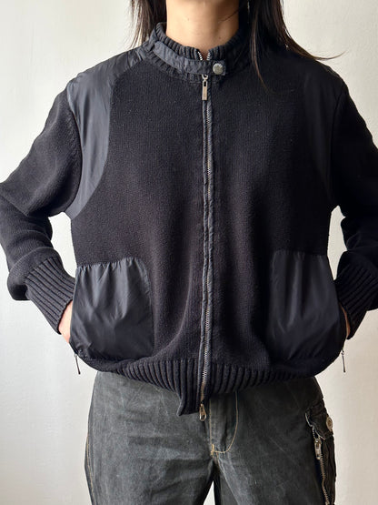 Black cotton x nylon zip-up jacket