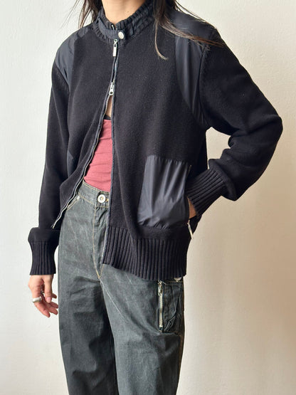 Black cotton x nylon zip-up jacket