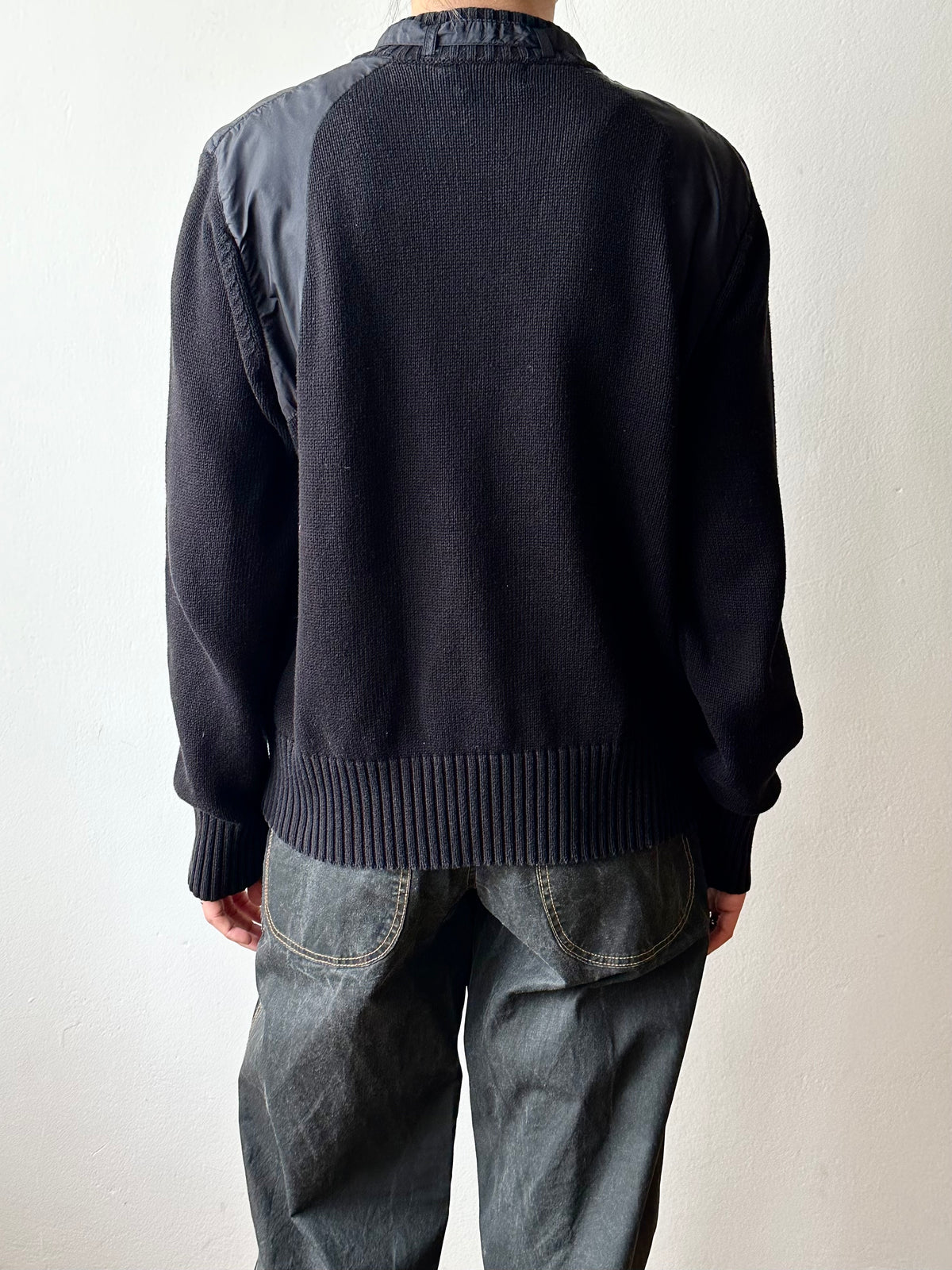 Black cotton x nylon zip-up jacket