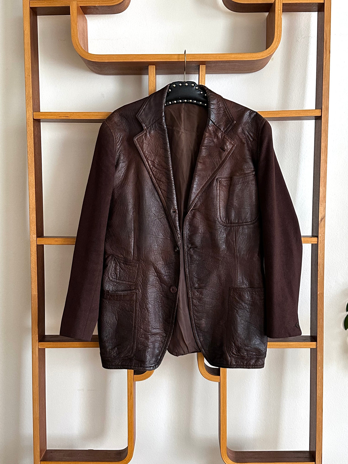 Leather Wool tailored jacket Vintage Czechoslovakia チェコスロバキア Brown 茶色 レザー テーラードジャケット ウール 茶色 Toto Prague プラハ 古着屋 古着 Antique shop Vintage clothing store 古着卸 Showroom 
