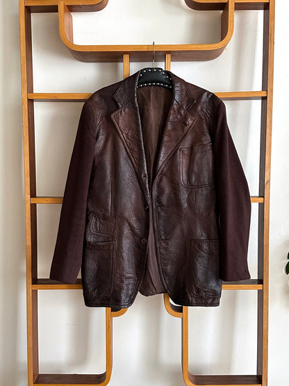 Leather Wool tailored jacket Vintage Czechoslovakia チェコスロバキア Brown 茶色 レザー テーラードジャケット ウール 茶色 Toto Prague プラハ 古着屋 古着 Antique shop Vintage clothing store 古着卸 Showroom 