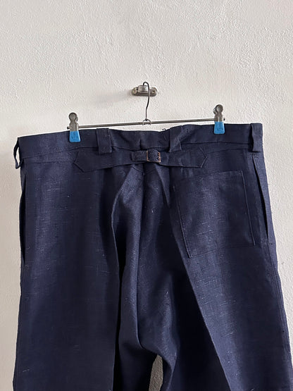 1920s Belgian indigo linen work trousers