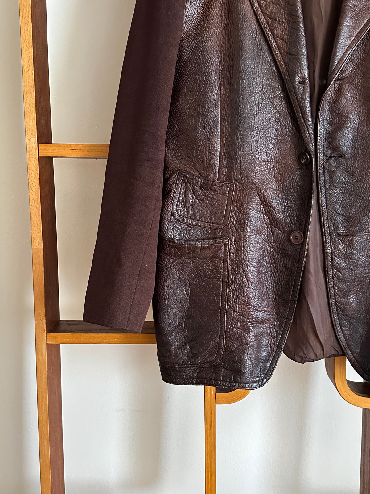 Leather Wool tailored jacket Vintage Czechoslovakia チェコスロバキア Brown 茶色 レザー テーラードジャケット ウール 茶色 Toto Prague プラハ 古着屋 古着 Antique shop Vintage clothing store 古着卸 Showroom 