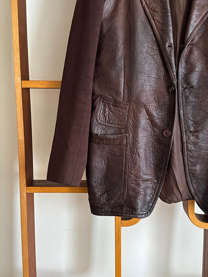 Leather Wool tailored jacket Vintage Czechoslovakia チェコスロバキア Brown 茶色 レザー テーラードジャケット ウール 茶色 Toto Prague プラハ 古着屋 古着 Antique shop Vintage clothing store 古着卸 Showroom 