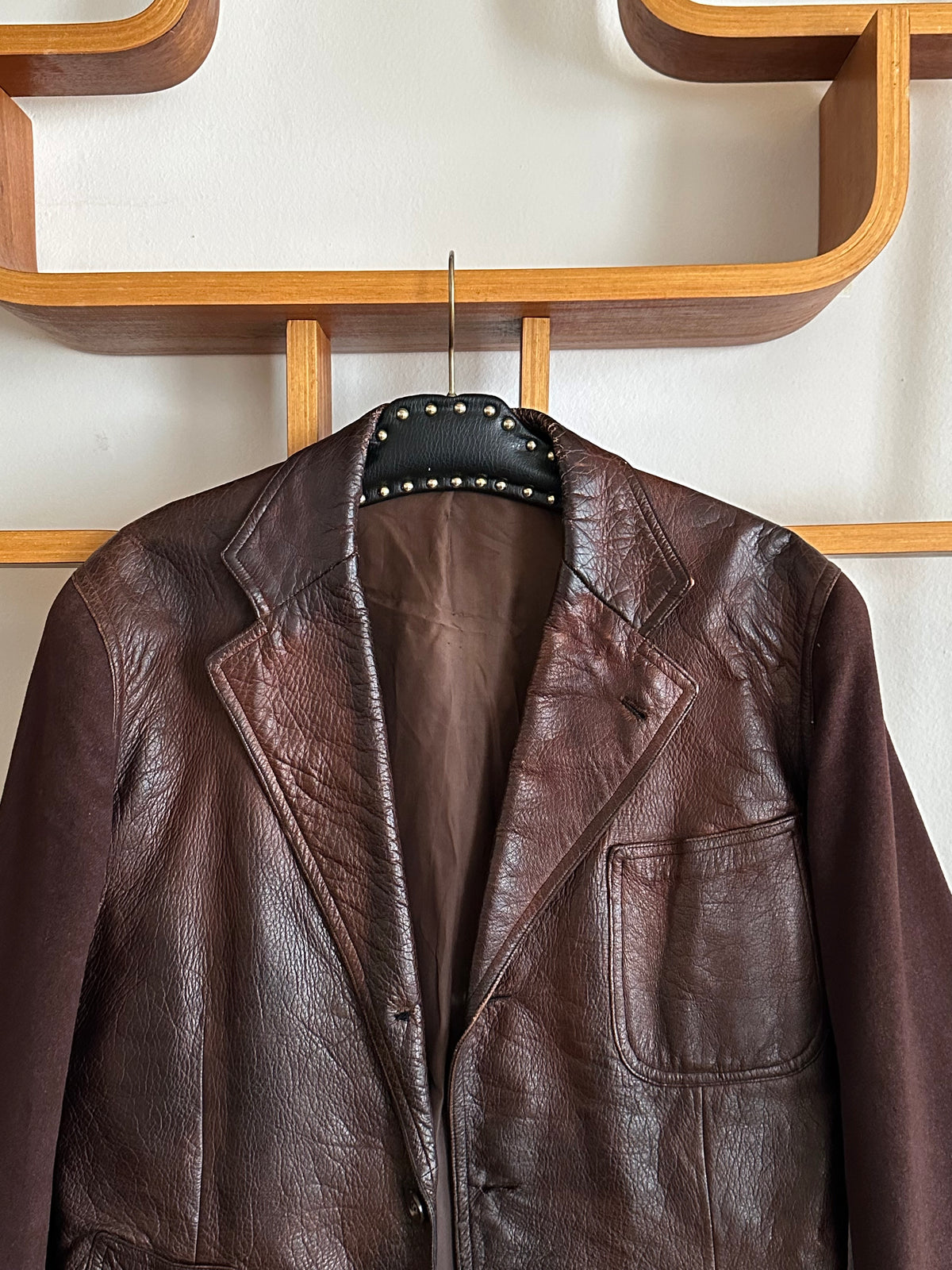 Leather Wool tailored jacket Vintage Czechoslovakia チェコスロバキア Brown 茶色 レザー テーラードジャケット ウール 茶色 Toto Prague プラハ 古着屋 古着 Antique shop Vintage clothing store 古着卸 Showroom 