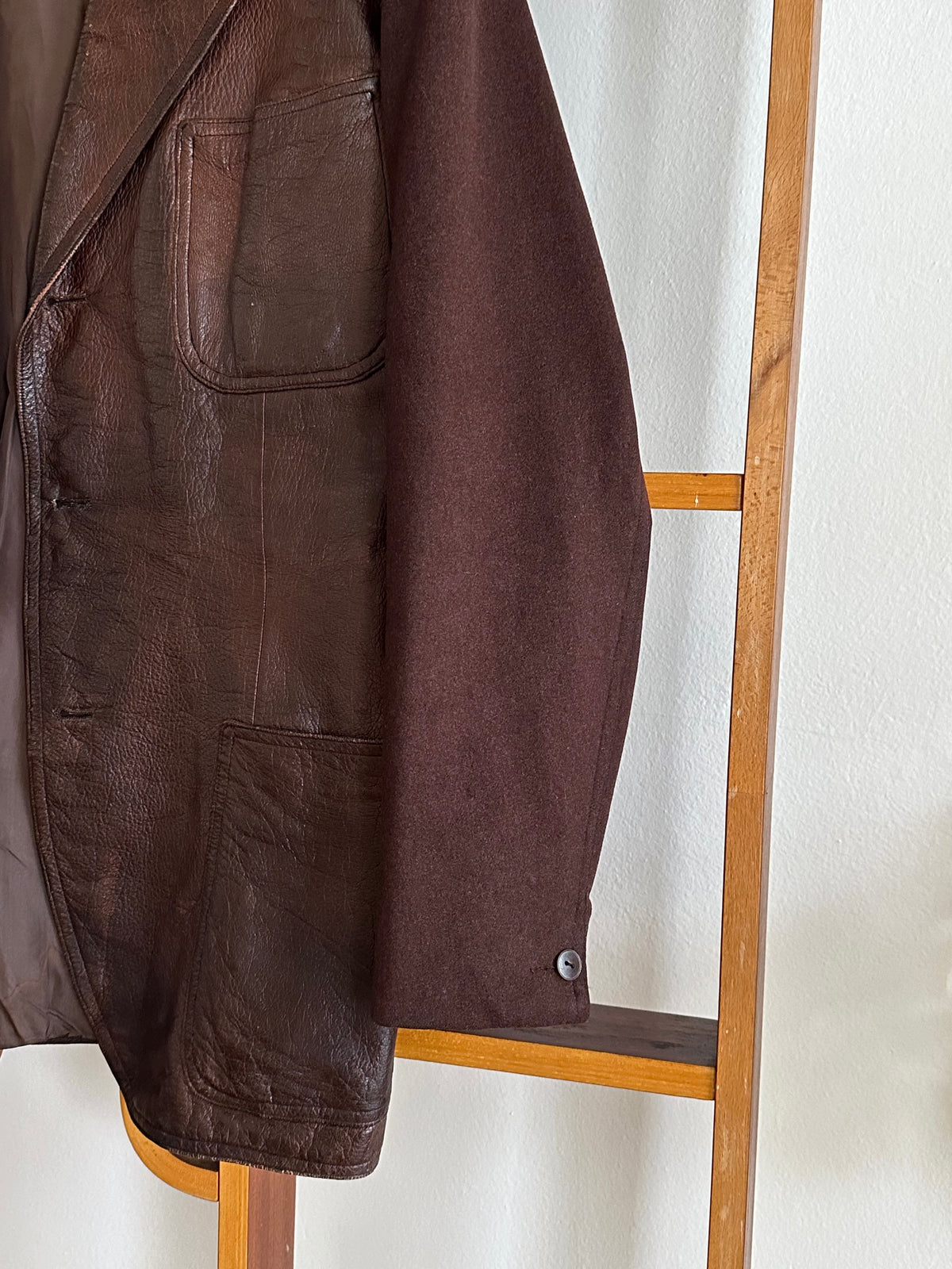 Leather Wool tailored jacket Vintage Czechoslovakia チェコスロバキア Brown 茶色 レザー テーラードジャケット ウール 茶色 Toto Prague プラハ 古着屋 古着 Antique shop Vintage clothing store 古着卸 Showroom 