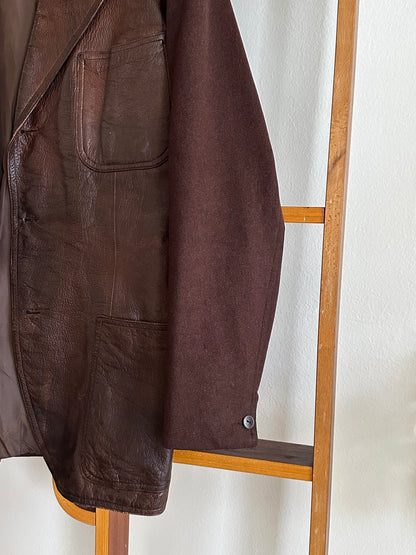 Leather Wool tailored jacket Vintage Czechoslovakia チェコスロバキア Brown 茶色 レザー テーラードジャケット ウール 茶色 Toto Prague プラハ 古着屋 古着 Antique shop Vintage clothing store 古着卸 Showroom 
