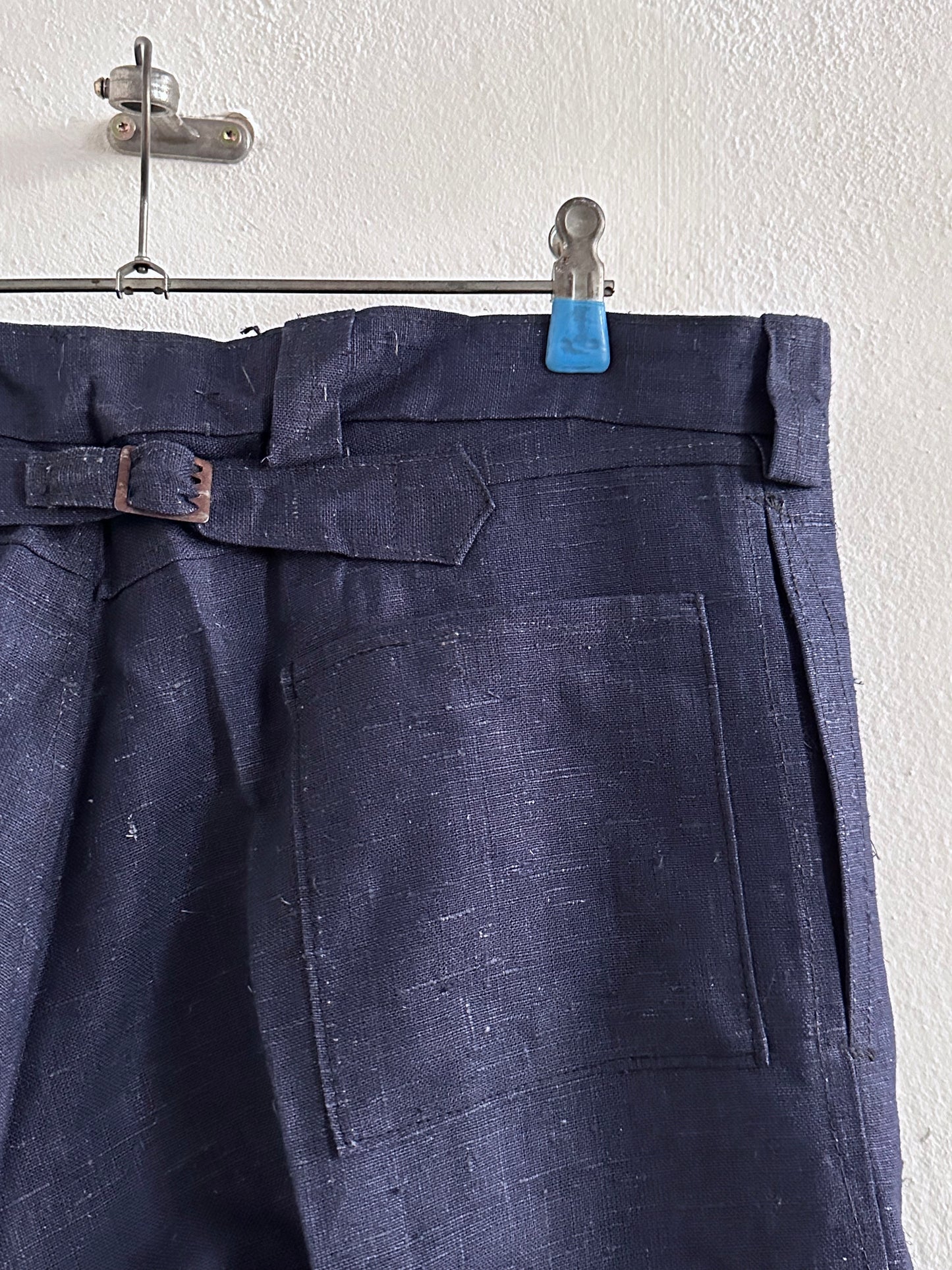 1920s Belgian indigo linen work trousers
