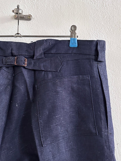 1920s Belgian indigo linen work trousers