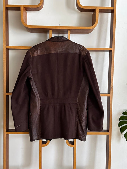 Leather Wool tailored jacket Vintage Czechoslovakia チェコスロバキア Brown 茶色 レザー テーラードジャケット ウール 茶色 Toto Prague プラハ 古着屋 古着 Antique shop Vintage clothing store 古着卸 Showroom 