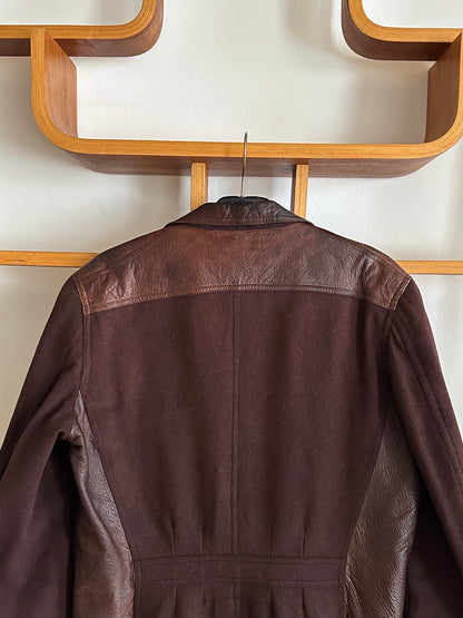 Leather Wool tailored jacket Vintage Czechoslovakia チェコスロバキア Brown 茶色 レザー テーラードジャケット ウール 茶色 Toto Prague プラハ 古着屋 古着 Antique shop Vintage clothing store 古着卸 Showroom 