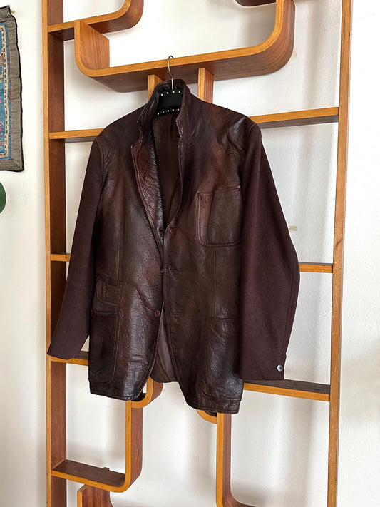 Leather Wool tailored jacket Vintage Czechoslovakia チェコスロバキア Brown 茶色 レザー テーラードジャケット ウール 茶色 Toto Prague プラハ 古着屋 古着 Antique shop Vintage clothing store 古着卸 Showroom 