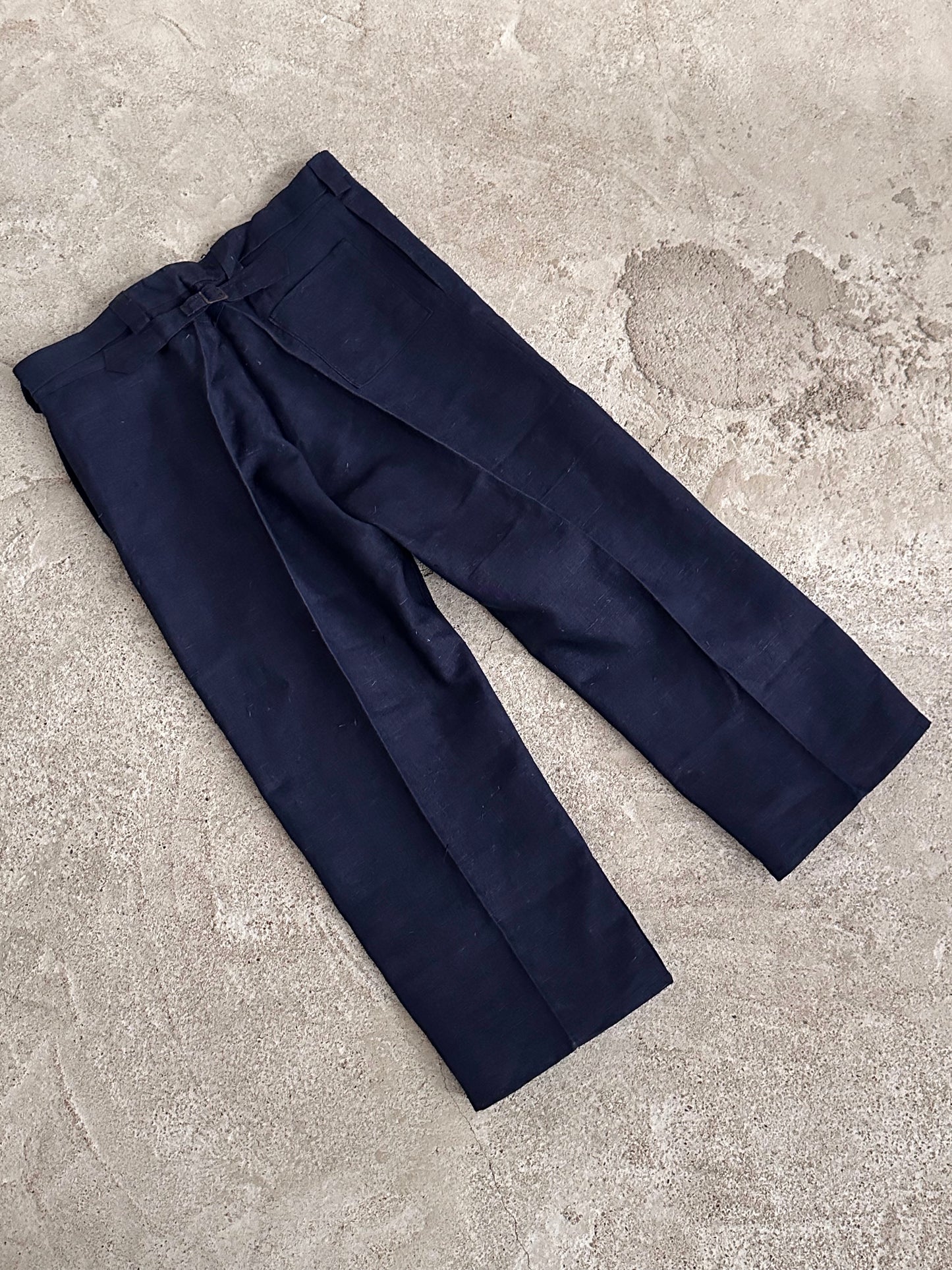 1920s Belgian indigo linen work trousers