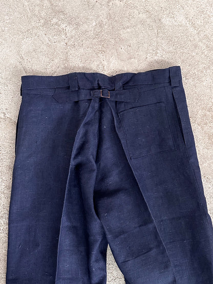 1920s Belgian indigo linen work trousers