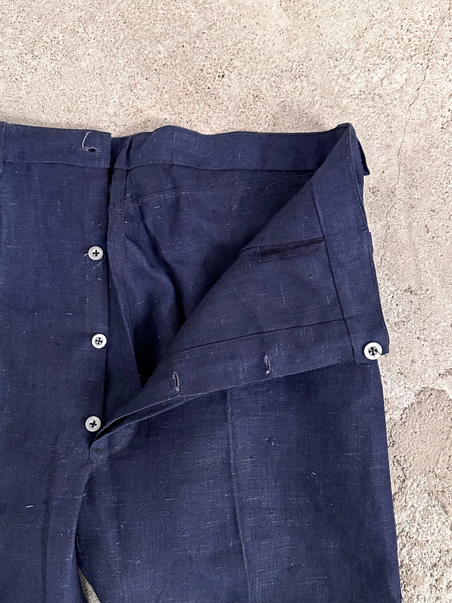1920s Belgian indigo linen work trousers