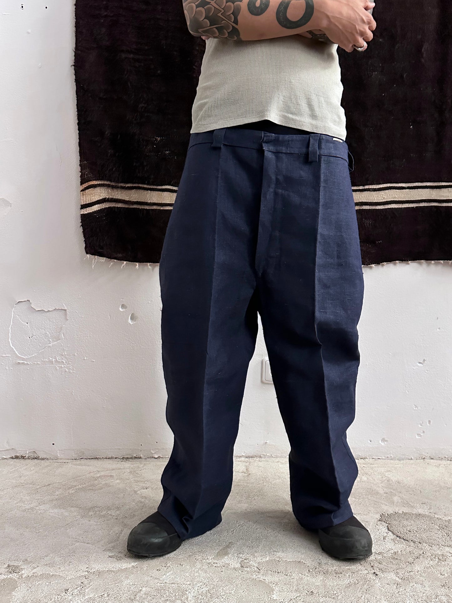 1920s Belgian indigo linen work trousers