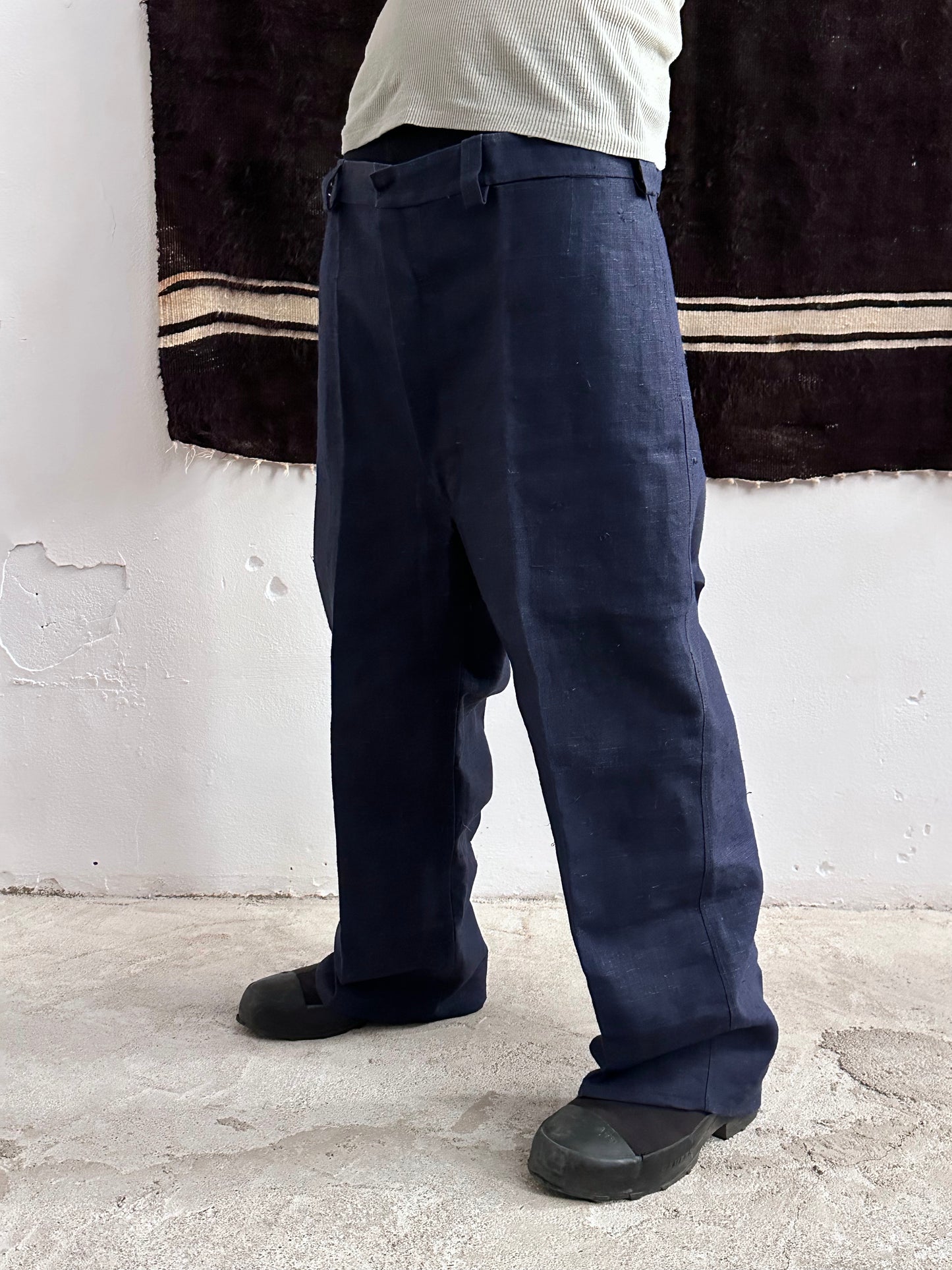 1920s Belgian indigo linen work trousers
