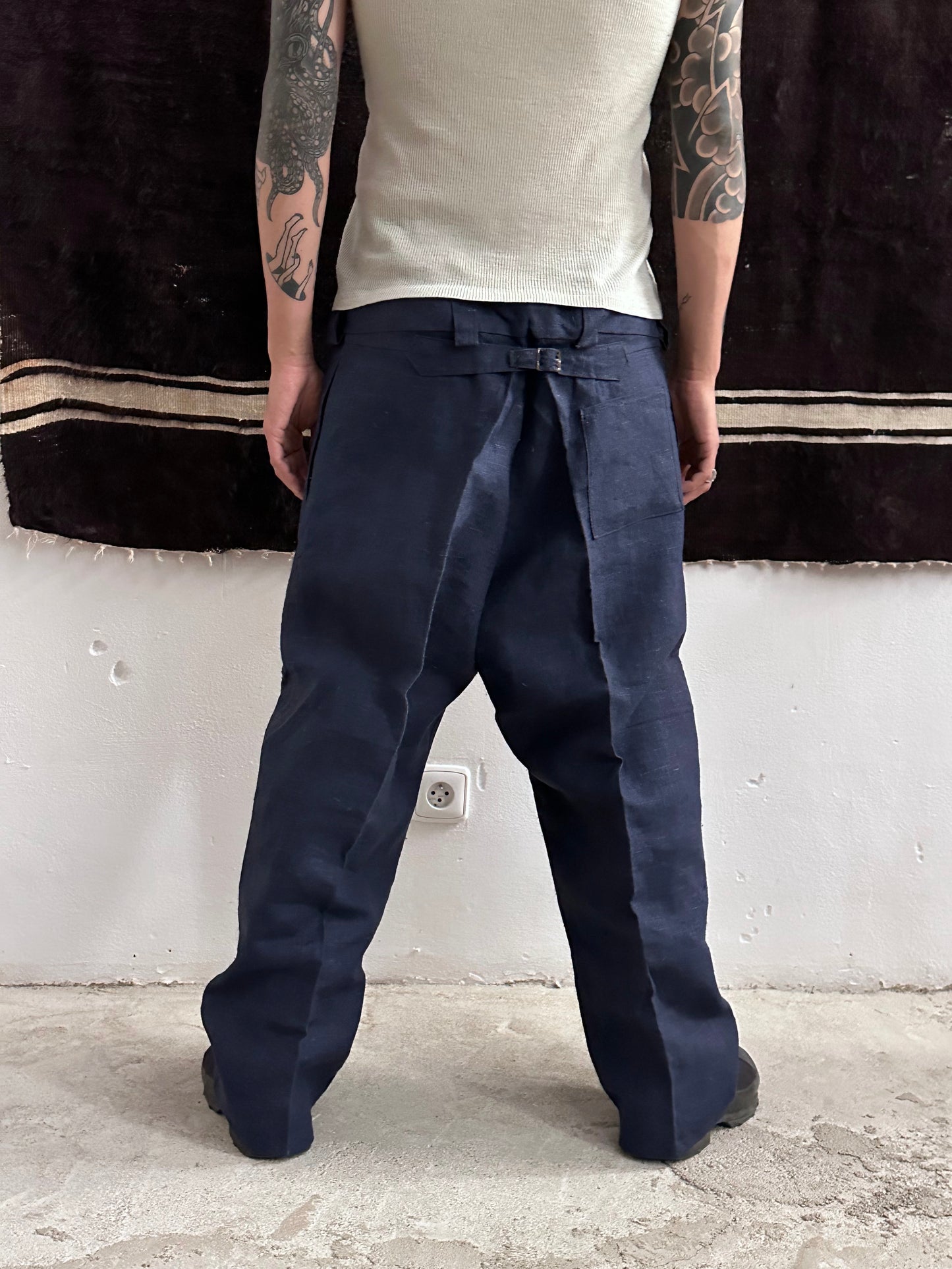 1920s Belgian indigo linen work trousers