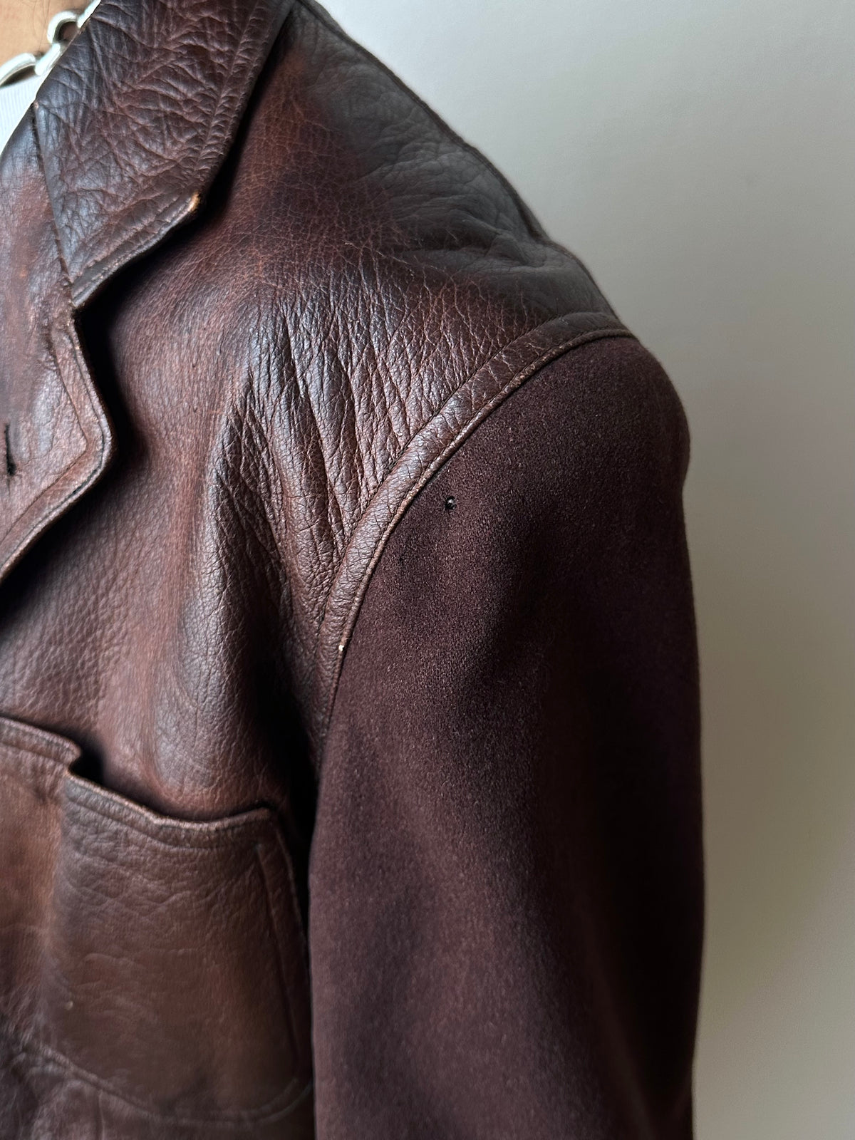 Leather Wool tailored jacket Vintage Czechoslovakia チェコスロバキア Brown 茶色 レザー テーラードジャケット ウール 茶色 Toto Prague プラハ 古着屋 古着 Antique shop Vintage clothing store 古着卸 Showroom 