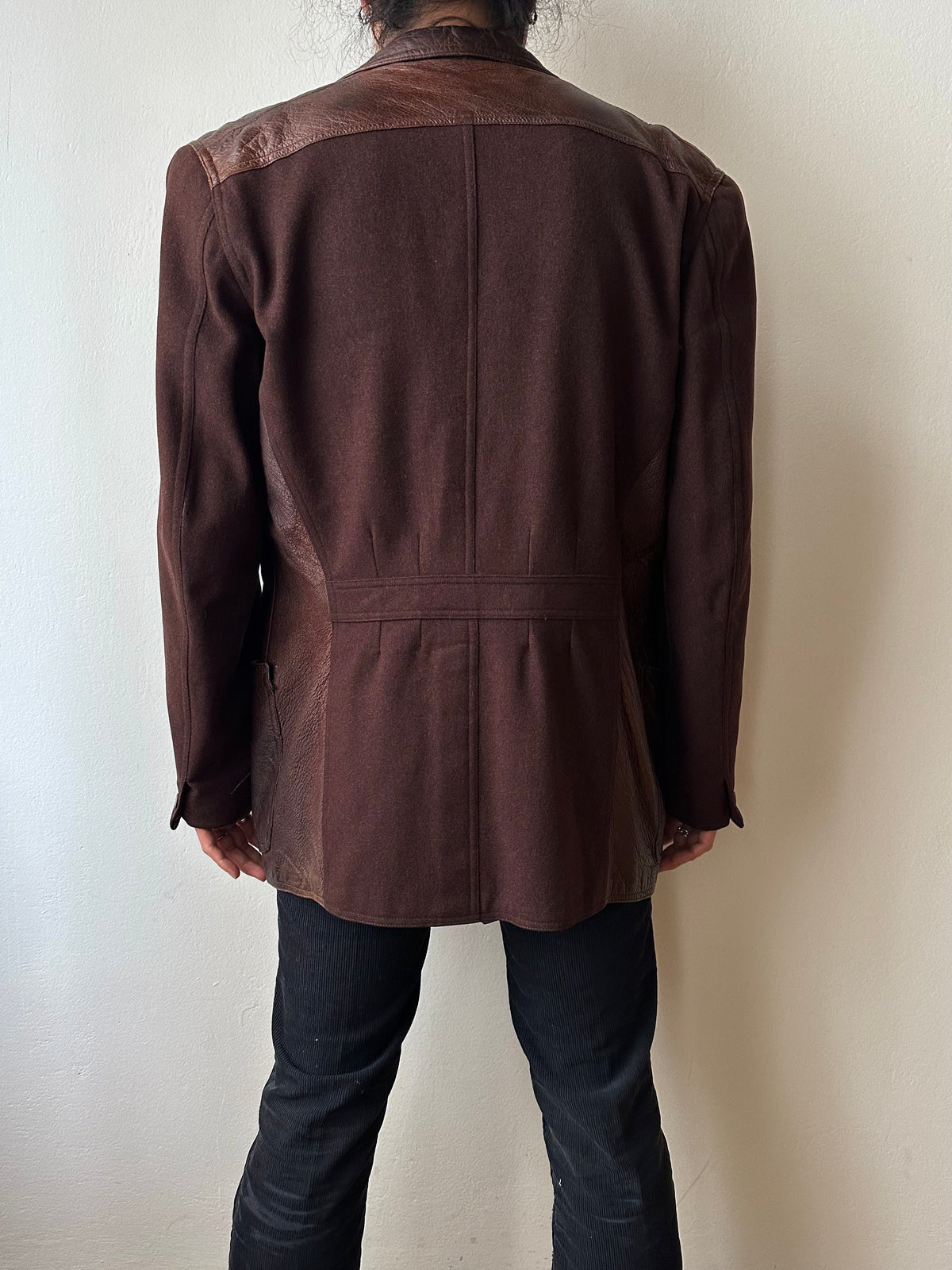 Leather Wool tailored jacket Vintage Czechoslovakia チェコスロバキア Brown 茶色 レザー テーラードジャケット ウール 茶色 Toto Prague プラハ 古着屋 古着 Antique shop Vintage clothing store 古着卸 Showroom 